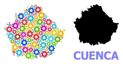 Industrial Composition Map of Cuenca Province with Multi-Colored Wheels Illustrazione stock