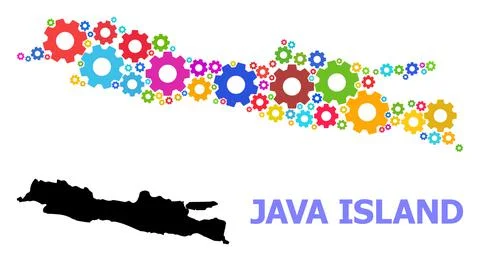 Industrial Composition Map of Java Island with Bright Gear wheels Ilustração Stock