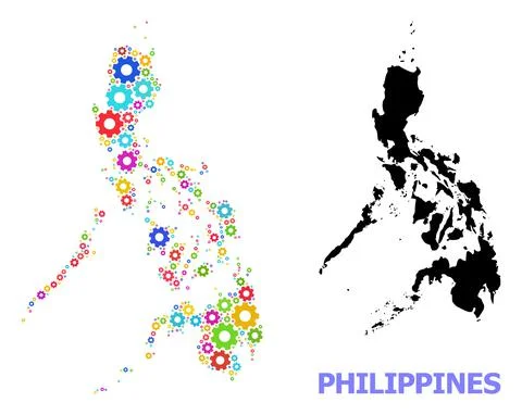 Industrial Composition Map of Philippines with Colored Gear wheels Stock Illustration