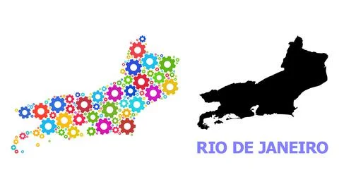Industrial Composition Map of Rio De Janeiro State with Colorful Gear wheels Stock Illustration