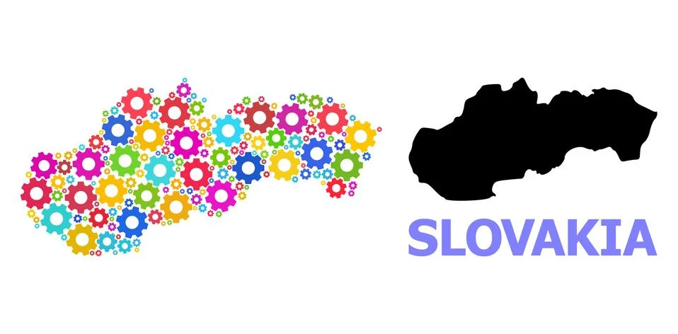 Industrial Composition Map of Slovakia of Multi-Colored Gears Stock Illustration