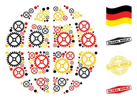 Industrial Composition Planet Globe in German Flag Colors and Grunge Seals 스톡 일러스트