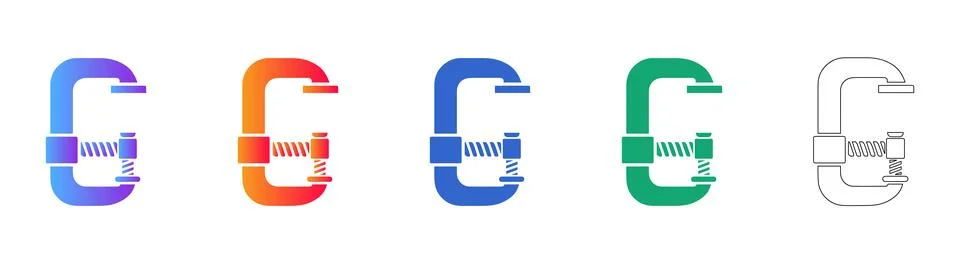 Industrial Compression Clamp Vector Icon Set Stock Illustration