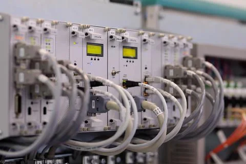 Industrial computer control system mounted in rack Foto stock