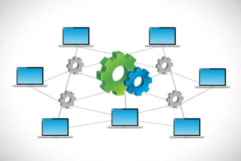 Industrial computer tech network illustration Stock Illustration