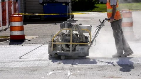 Industrial Consrtuction worker w machine on road 3 스톡 동영상 68015434