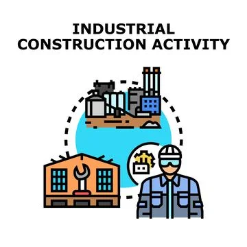 Industrial construction activity process with worker and factory Stock Illustration