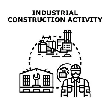 Industrial construction activity process with worker and factory Stock Illustration