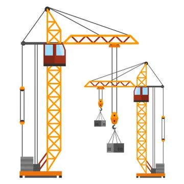 Industrial construction cranes flat style vector silhouettes Stock Illustration