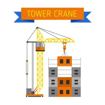 Industrial construction cranes flat style vector silhouettes Stock Illustration