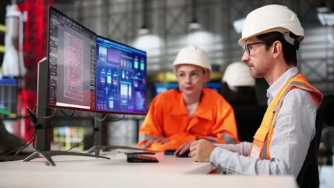 Industrial Construction Engineer Using SCADA Control Software Stockbeeldmateriaal 311730458