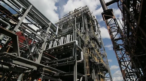 Industrial Construction At The Refinery Dolly Shot Stock Footage