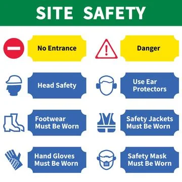 Industrial Construction Safety Board With Warning Symbols and Hazard Information Stock Illustration