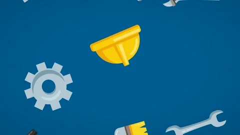 Industrial construction tools falling animation over blue background featur.. Stock Footage 334522933