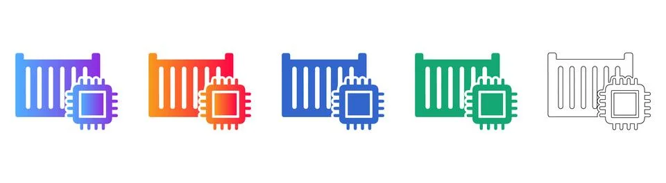 Industrial Container and CPU Chip Icon Set Stockillustratie