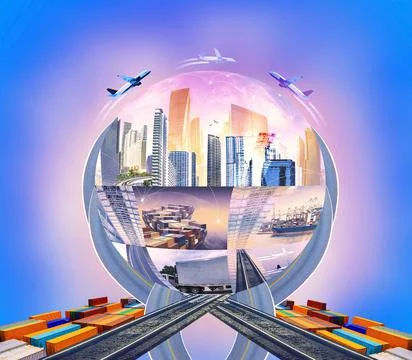 Industrial container cargo freight ship for import or export in port. Abstrac Stock Illustration