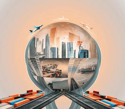 Industrial container cargo freight ship for import or export in port. Abstrac Stock Illustration