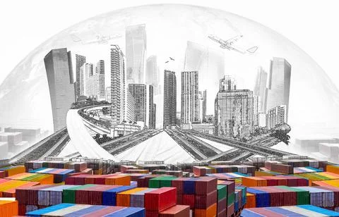 Industrial container cargo freight ship for import or export in port. Abstrac Stock Illustration