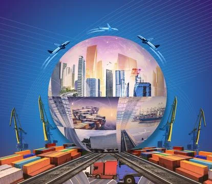 Industrial container cargo freight ship for import or export in port. Abstr.. Stock Illustration