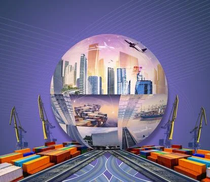 Industrial container cargo freight ship for import or export in port. Abstrac Stock Illustration