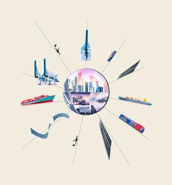 Industrial container cargo freight ship for import or export in port. Abstract Stock Illustration