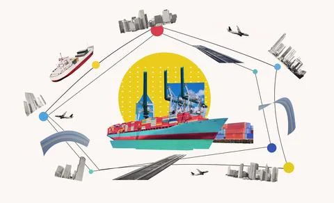 Industrial container cargo freight ship for import or export in port. Abstr.. Stock Photos