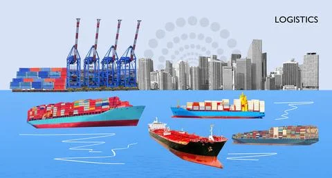 Industrial container cargo freight ship for import or export in port. Abstrac Stock Photos