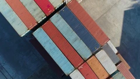 Industrial containers box from cargo freight ship for import export, Rows of Video stock 141733845