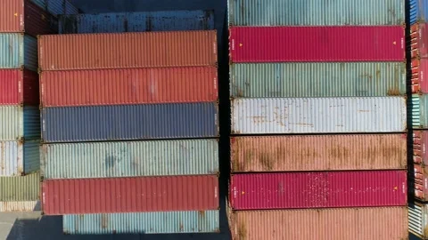 Industrial containers box from cargo freight ship for import export, Rows of Video stock 141733906
