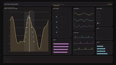 Industrial Control Dashboard with Tide and Draft Graphs Stock-Footage 342573810