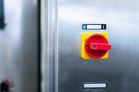 Industrial control panel with red switch Stock Photos