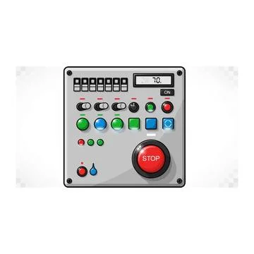 Industrial control panel with stop button with represents safety and operatio Stock Illustration