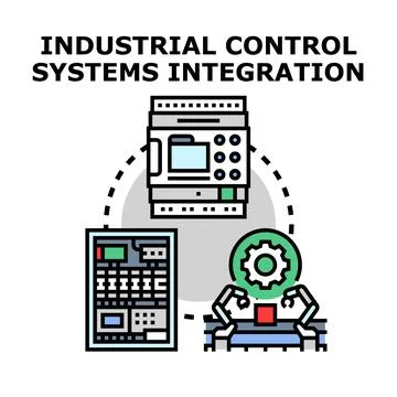 Industrial control systems integration connecting automation devices Illustrazione stock