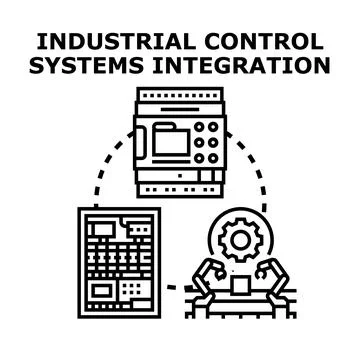 Industrial control systems integration connecting automation devices 스톡 일러스트