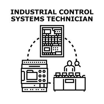 Industrial control systems technician process automation concept Stock Illustration
