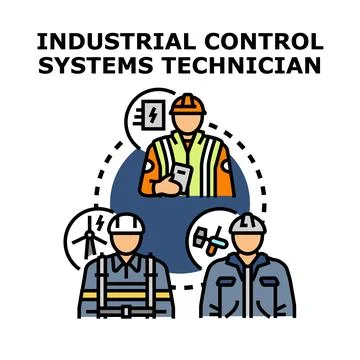 Industrial control systems technician profession concept Stock Illustration