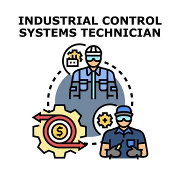 Industrial control systems technician work process illustration イラスト素材