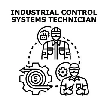 Industrial control systems technician work process illustration Stock Illustration