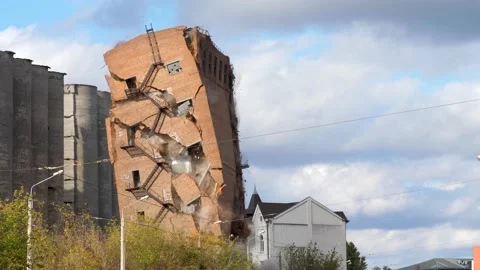 Industrial controlled explosion abandoned building Stock Footage 141423637