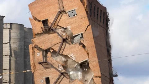 Industrial controlled explosion abandoned building Stock Footage 146225821