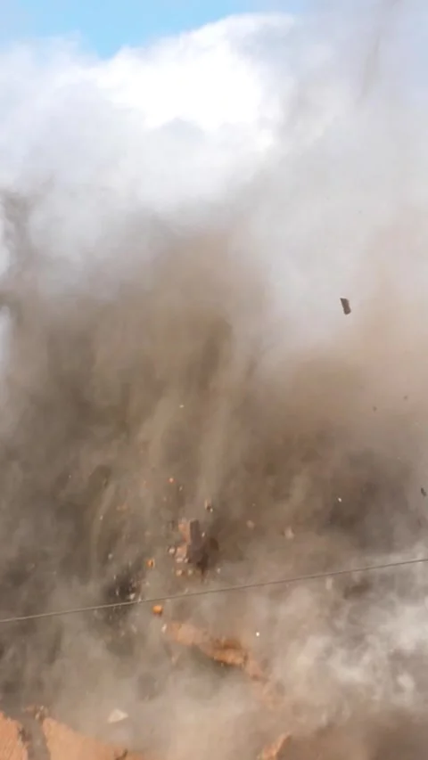 Industrial controlled explosion abandoned building Stock Footage 280181162