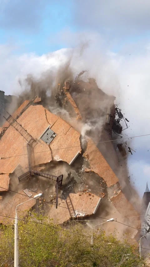 Industrial controlled explosion abandoned building Stock Footage 280181535