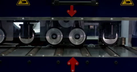 Industrial conveyor belt system with rollers in automated manufacturing plant Video stock 329495241