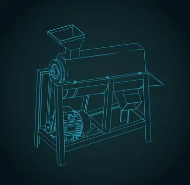 Industrial corn sheller machine isometric blueprint Stock Illustration
