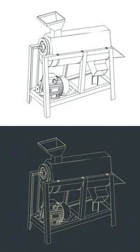 Industrial corn sheller machine isometric blueprints Stockillustratie