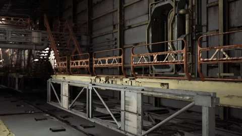 Industrial corridor features. Warehouse walkway with safety elements Stock Footage 335596262