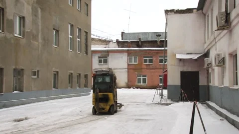 Industrial Courtyard in Winter Stock Footage 341268344
