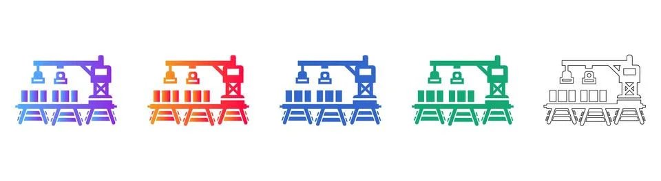 Industrial Crane Cargo Loading Icon Set Stock Illustration