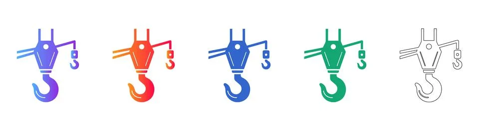 Industrial Crane Hook Vector Icon Set Stock Illustration