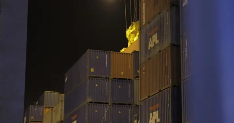 Industrial Crane Unloading Container (4K) Stock Footage 63081931